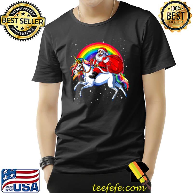Funny Christmas Santa Riding Unicorn Rainbow Xmas Pajama Gift Girl T Shirt Unisex Funny Christmas Santa Riding Unicorn Rainbow Xmas Pajama Gift Girl T Shirt Unisex