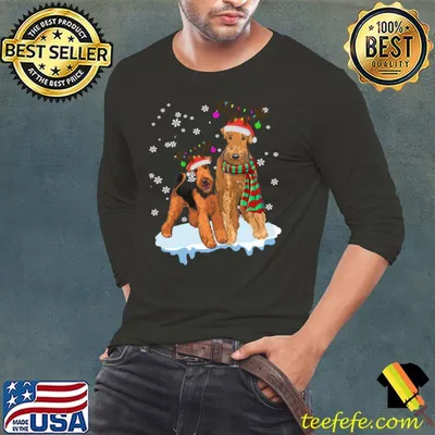 Funny cute Christmas Airedale Terrier Santa Hats Reindeer Dog T-shirt