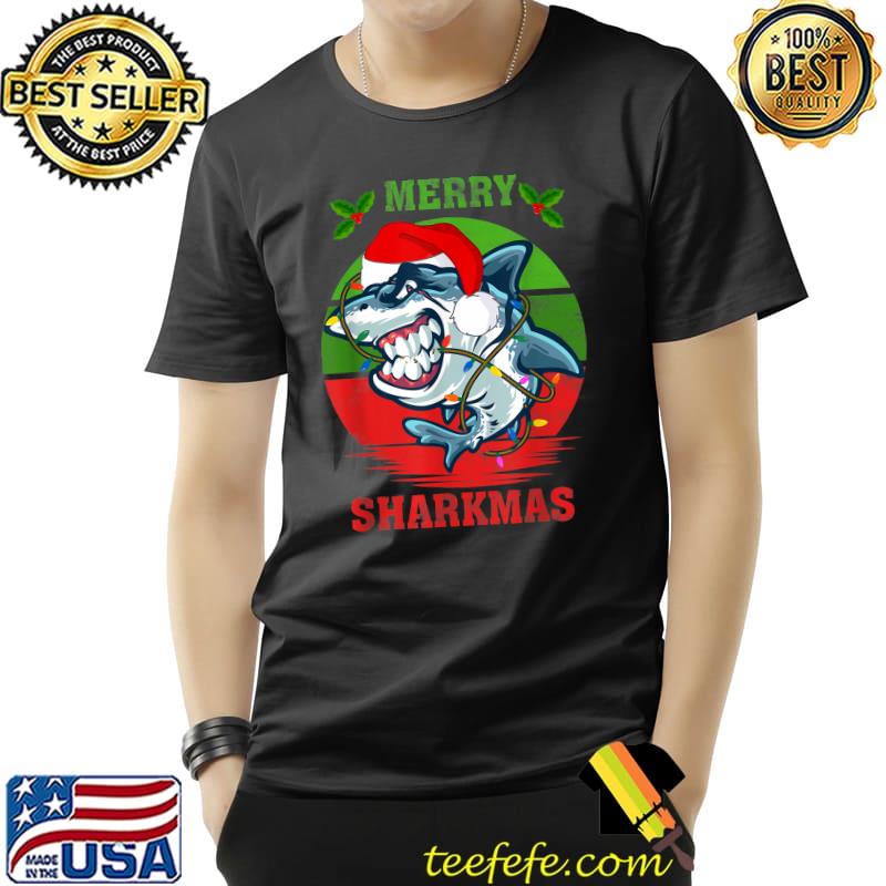 Funny Shark Merry Sharkmas Christmas Santa Hat Shark Funny Holiday T-Shirt Unisex Funny Shark Merry Sharkmas Christmas Santa Hat Shark Funny Holiday T-Shirt Unisex