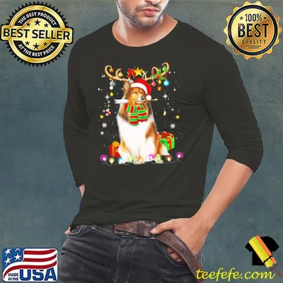 Funny Shetland Sheepdog Reindder Christmas Tree Lights Xmas Pjama Shirt