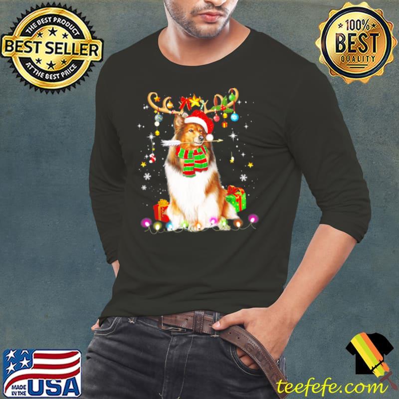 Funny Shetland Sheepdog Reindder Christmas Tree Lights Xmas Pjama Shirt
