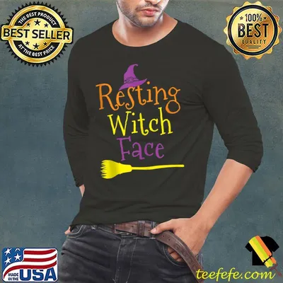 Halloween Funny Women Girls Colorful Resting Witch Face T-shirt