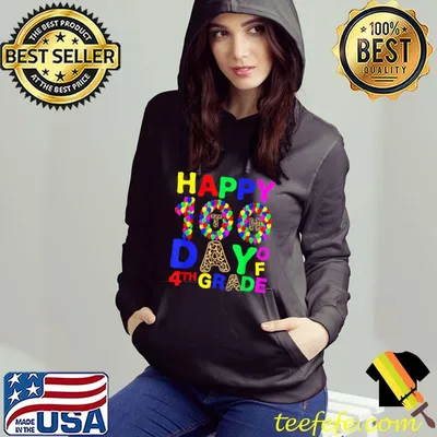 Happy 100th Day Of 4th Grade Leopard Print Balloon School T-Shirt