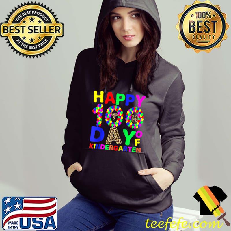 Happy 100th Day Of Kindergarten Leopard Print Balloon School T-shirt