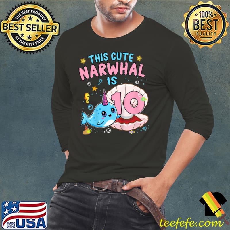 Kids 10th Birthday 10 Year Old Girl Boy Gift Narwhal Sea Unicorn T Shirt