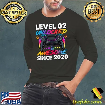 Level 2 Unlocked Awesome Since 2020 2nd Birthday Gaming T Shirt