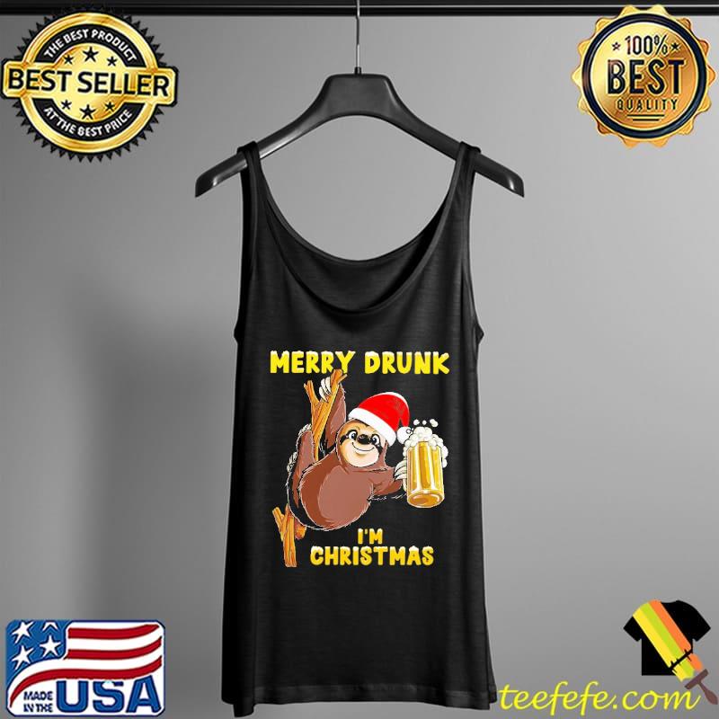 Merry Drunk I'm Christmas Beer Sloth Santa Shirt Tank Top Merry Drunk I'm Christmas Beer Sloth Santa Shirt Tank Top