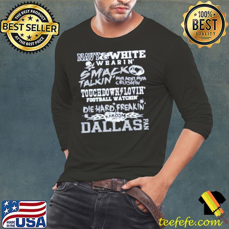 Navy And White Wbarin' Smack Talkin' Touchdown Lovin' Football Watchin' Kaboom Dallas Pan Shirt