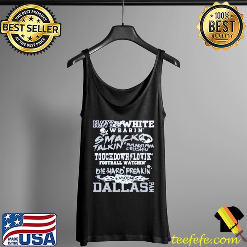 Navy And White Wbarin' Smack Talkin' Touchdown Lovin' Football Watchin' Kaboom Dallas Pan Shirt Tank Top Navy And White Wbarin' Smack Talkin' Touchdown Lovin' Football Watchin' Kaboom Dallas Pan Shirt Tank Top