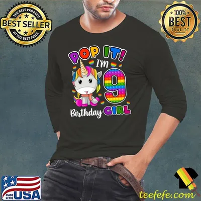 Nice 9 Year Old Gift 9th Birthday Unicorn Girls Pop It Fidget T-Shirt