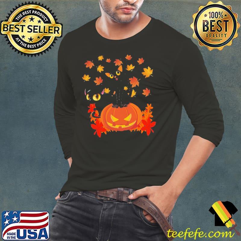 Nice Black Cats Pumpkin Halloween Shirt Long Sleeve Tee Nice Black Cats Pumpkin Halloween Shirt Long Sleeve Tee
