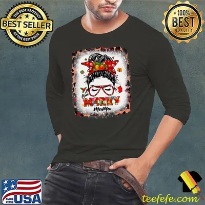 Nice Bleached One Merry Mama Messy Bun Leopard Christmas T-Shirt