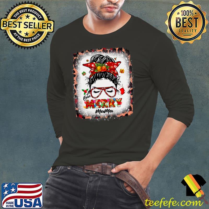 Nice Bleached One Merry Mama Messy Bun Leopard Christmas T-Shirt Nice Bleached One Merry Mama Messy Bun Leopard Christmas T-Shirt