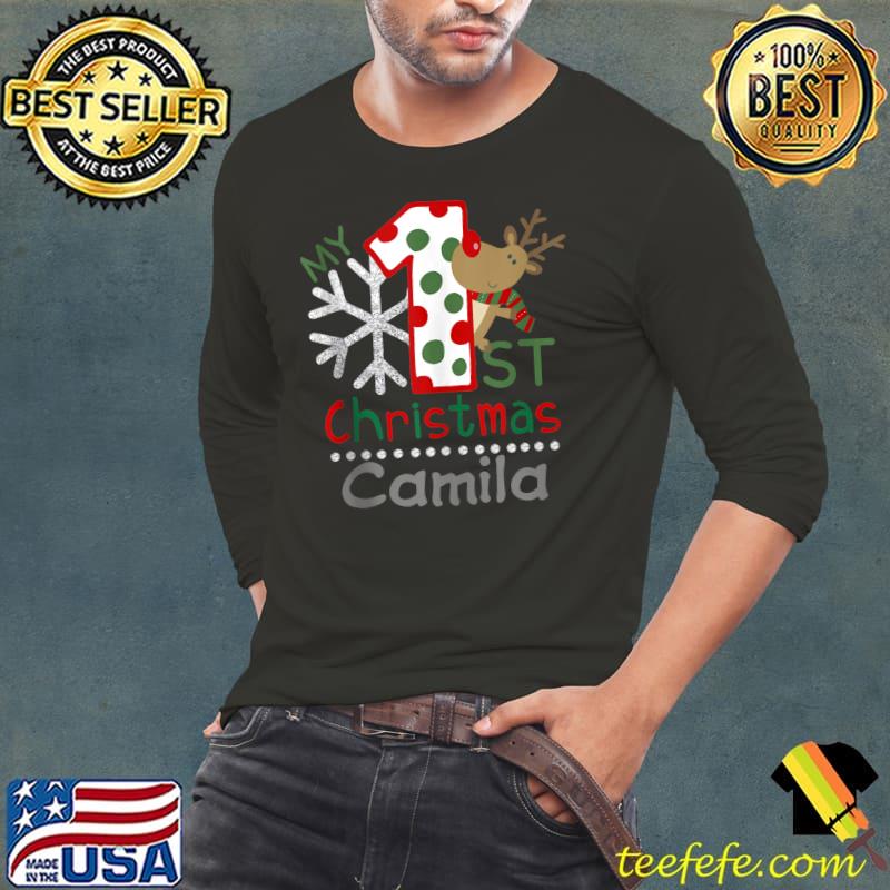 Nice Christmas Custom For Baby Girl 1st Xmas Camila Custom Name T-shirt Nice Christmas Custom For Baby Girl 1st Xmas Camila Custom Name T-shirt