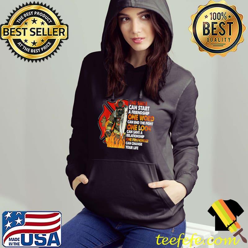 Nice one Smile Can Start A Friendship Funny Firefighter Son Dad T-Shirt