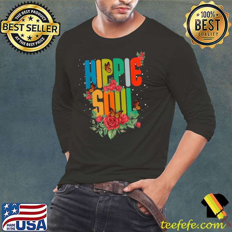 Official Hippie 60s 70s Butterfly Peace Flowers T-Shirt Long Sleeve Tee Official Hippie 60s 70s Butterfly Peace Flowers T-Shirt Long Sleeve Tee