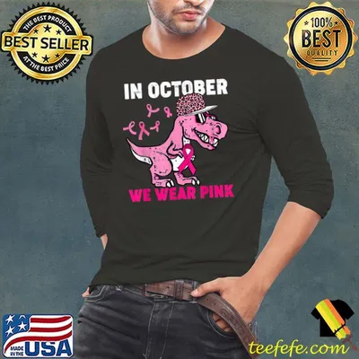Official In October We Wear Pink Breast Cancer Trex Dino Kids Toddler T Shirt