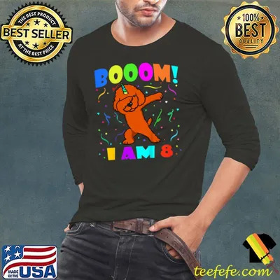 Official Kids Dabbing Poodlecorn Booom! I Am 8 Boy Girl 8th Birthday Party T Shirt
