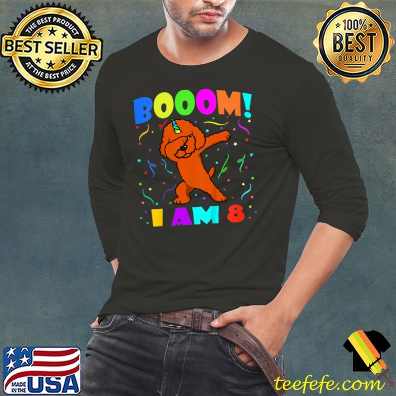Official Kids Dabbing Poodlecorn Booom! I Am 8 Boy Girl 8th Birthday Party T Shirt