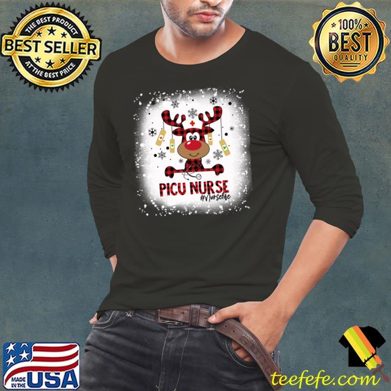 Original Bleached PICU Nurse Reindeer Christmas Pajama Xmas PICU Life T-Shirt