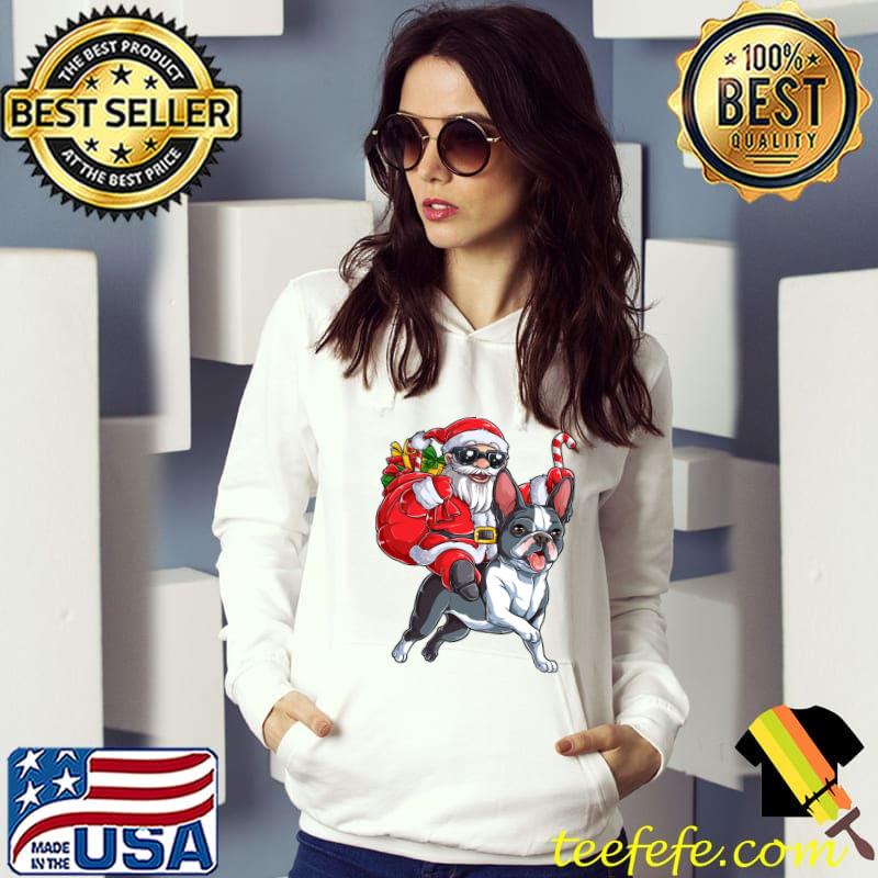 Original Christmas Santa Claus Riding Boston Terrier Xmas Boys Dog T-shirt Original Christmas Santa Claus Riding Boston Terrier Xmas Boys Dog T-shirt