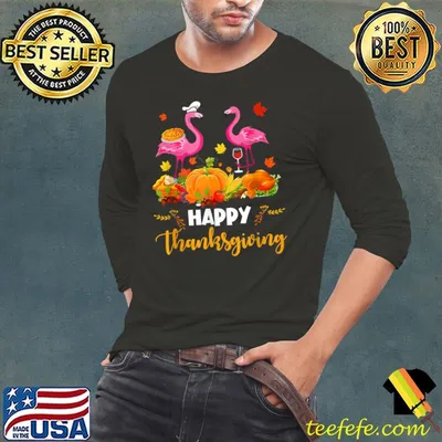 Original cool Happy Thanksgiving Flamingo Drinking Wine Lover T-Shirt