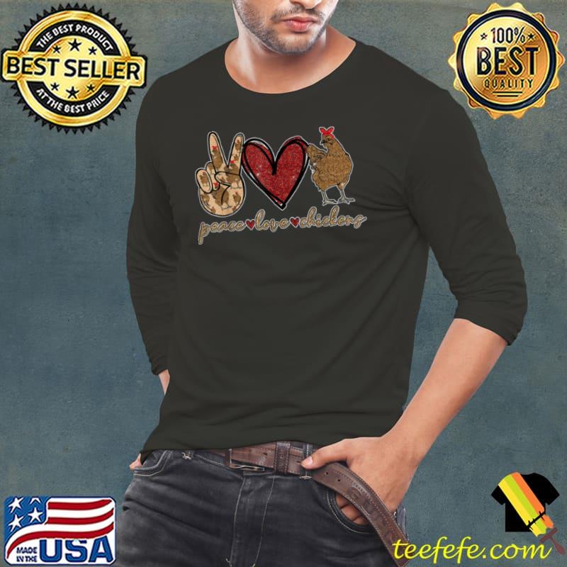 Peace Love Chicken Gold Glitter For Chicken Lover Farmer T Shirt