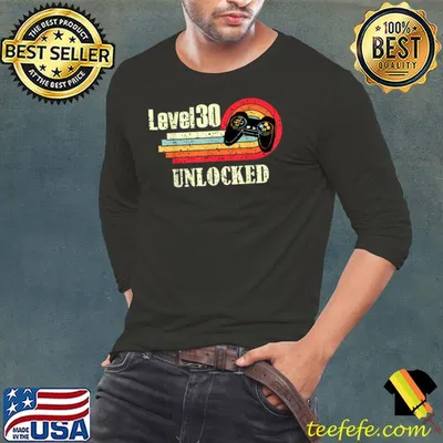 Premium 30th Birthday Gifts Level 30 Unlocked Video Gamer T-Shirt