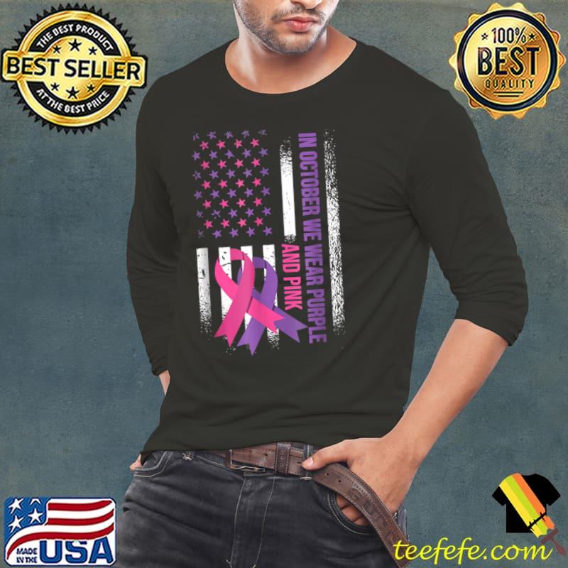 Premium American Flag Breast Cancer and Domestic Violence Awareness T Shirt Long Sleeve Tee Premium American Flag Breast Cancer and Domestic Violence Awareness T Shirt Long Sleeve Tee