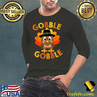 Premium Cute Gobble Gobble Turkey Pilgrim Little Boys Thanksgiving T-Shirt