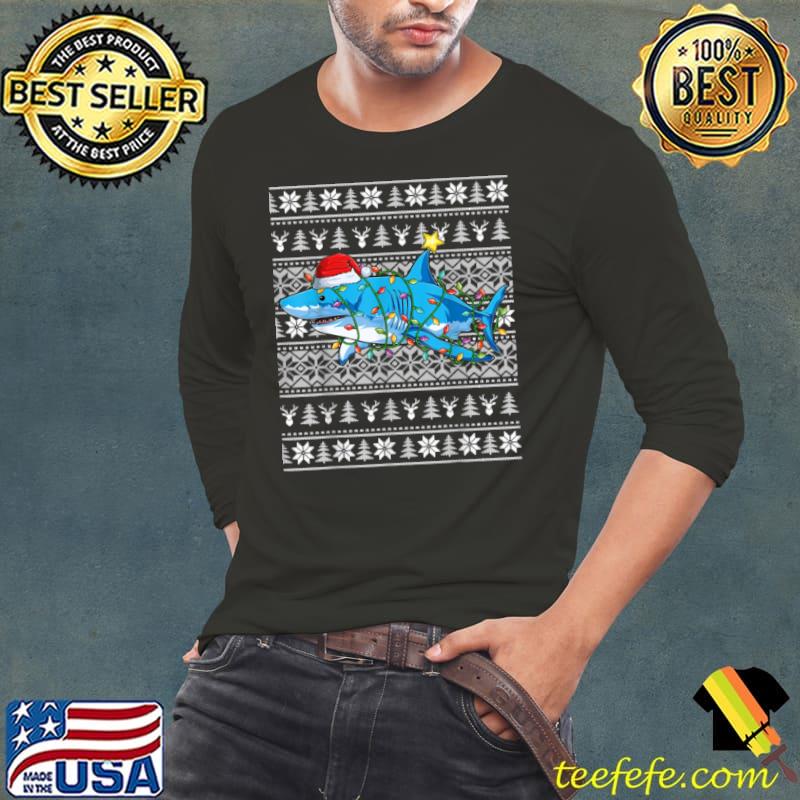 Premium Funny Santa Shark Christmas Lights Christmas Pajama Xmas T Shirt Long Sleeve Tee Premium Funny Santa Shark Christmas Lights Christmas Pajama Xmas T Shirt Long Sleeve Tee
