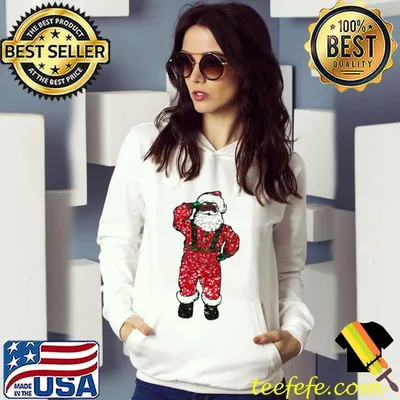 Premium glitter print black santa Christmas Shirt