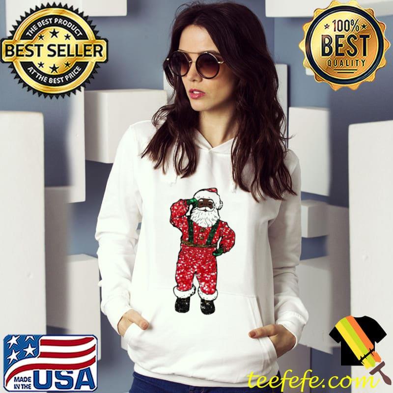Premium glitter print black santa Christmas Shirt