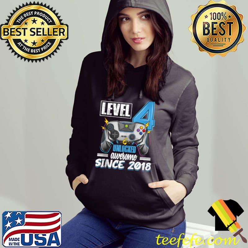 Premium Level 4 Unlocked awesome 2018 4th birthday boy video games T-shirt