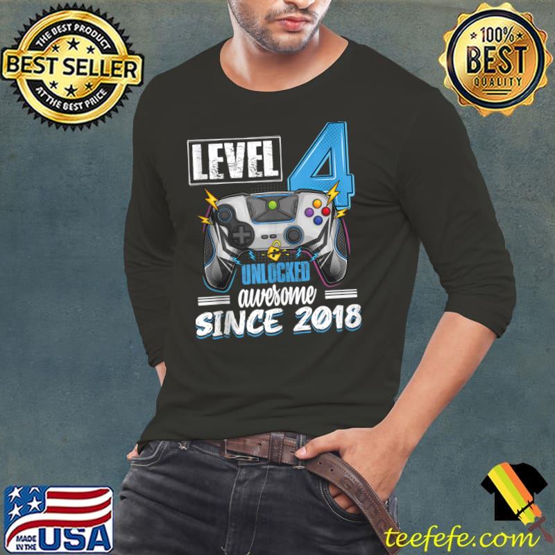 Premium Level 4 Unlocked awesome 2018 4th birthday boy video games T- Long Sleeve Tee Premium Level 4 Unlocked awesome 2018 4th birthday boy video games T- Long Sleeve Tee