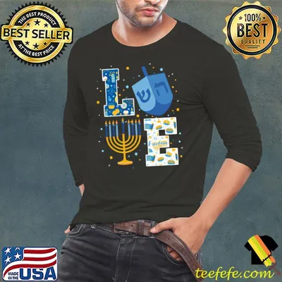 Premium lOVE Cute Hanukkah Decorations Dreidel Menorah Chanukah T-shirt