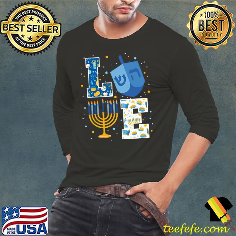 Premium lOVE Cute Hanukkah Decorations Dreidel Menorah Chanukah T-shirt