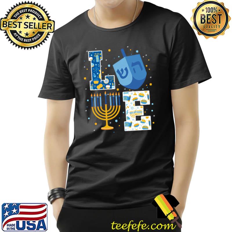 Premium lOVE Cute Hanukkah Decorations Dreidel Menorah Chanukah T-s Unisex Premium lOVE Cute Hanukkah Decorations Dreidel Menorah Chanukah T-s Unisex
