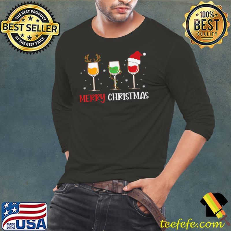 Premium Three Wine Glasses Santa Hat Christmas Funny Wine Lover Xmas T-Shirt Long Sleeve Tee Premium Three Wine Glasses Santa Hat Christmas Funny Wine Lover Xmas T-Shirt Long Sleeve Tee