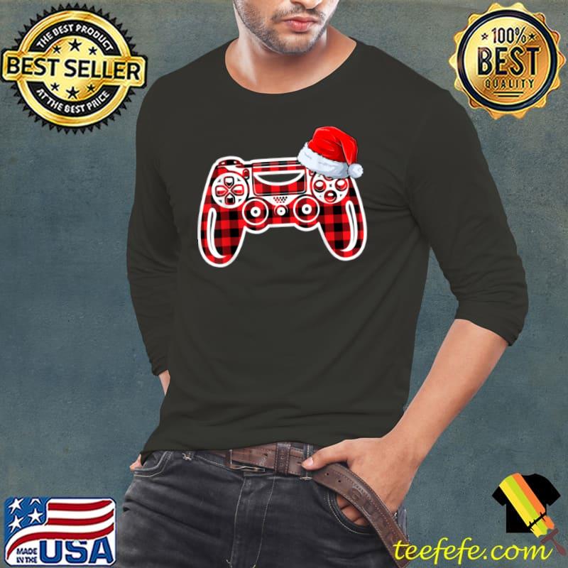 Red Plaid Christmas Pajamas Santa Hat Gamer Video Game Games T Shirt