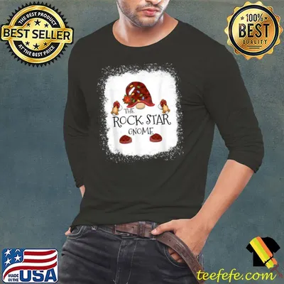 Rock Star Gnome Buffalo Plaid Christmas Light Bleached T Shirt