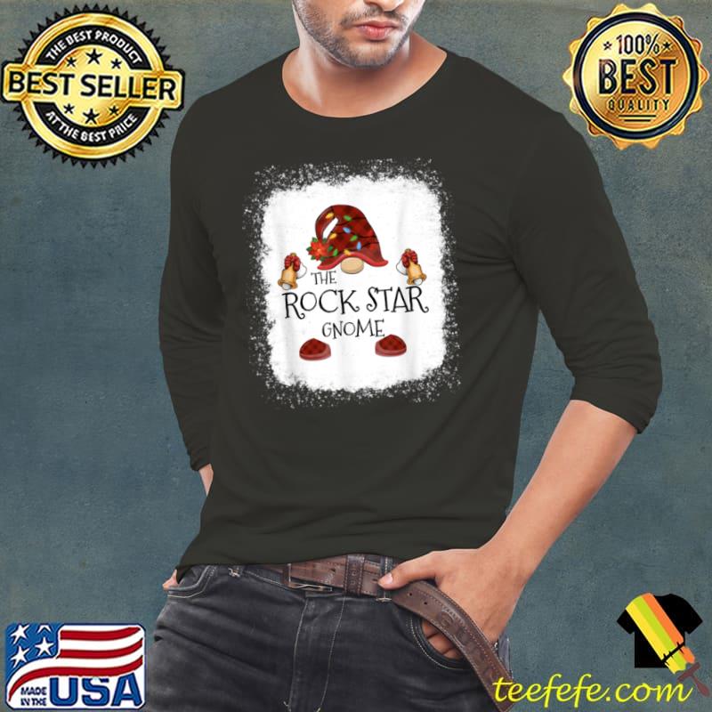 Rock Star Gnome Buffalo Plaid Christmas Light Bleached T Shirt