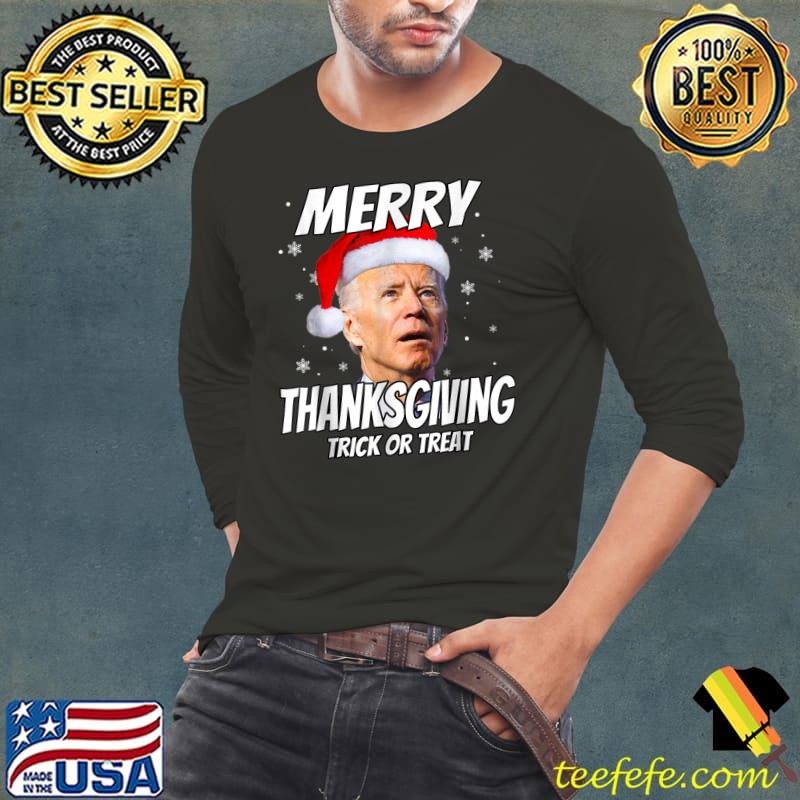 Santa Biden Merry Thanksgiving Trick Or Treat Christmas meme T-shirt
