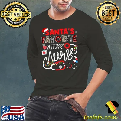 Santa's Favorite Future Nurse Xmas Lights Leopard Plaid T-shirt