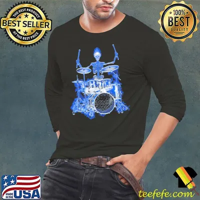 Skeletons Fire I Love Drums Mouth Shirt