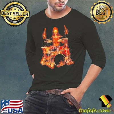 Skeletons Skull Fire I Love Drums Mouth Shirt