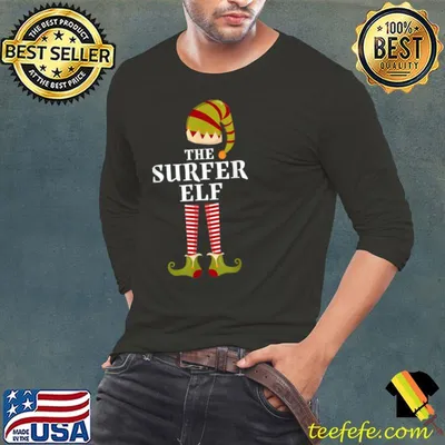 Surfer Elf Family Matching Group Christmas Party Pajama T Shirt