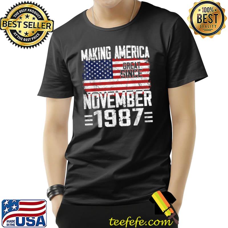Top 34th Birthday Gift November 1987 American Flag 34 Years Old T Shirt Unisex Top 34th Birthday Gift November 1987 American Flag 34 Years Old T Shirt Unisex