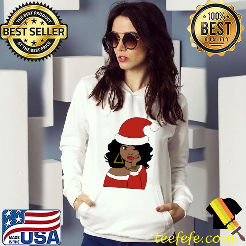 Top afro Santa Girl Black Woman Christmas Wink Eye Shirt
