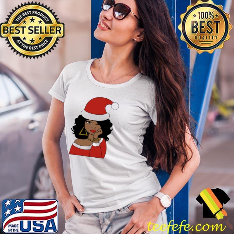 Top afro Santa Girl Black Woman Christmas Wink Eye Shirt Ladies Tee Top afro Santa Girl Black Woman Christmas Wink Eye Shirt Ladies Tee